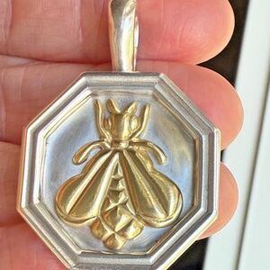 Designer SLANE ~JUMBO 18K GOLD BEE 🐝 Enhancer Pendant Sterling Silver 18g RARE